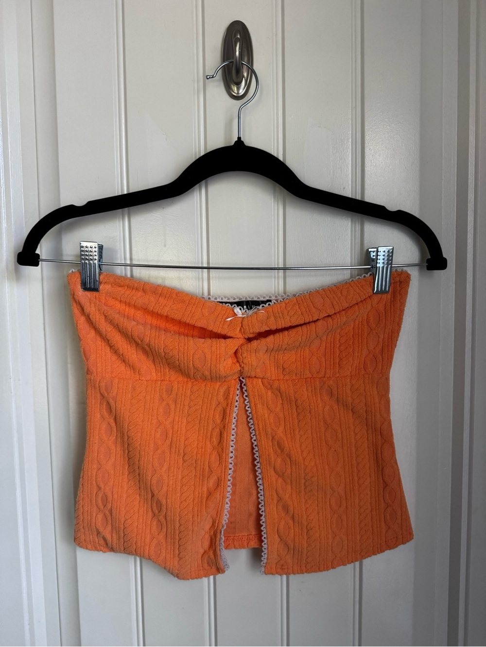 Blue Blush Orange Cable Knit Strapless Top